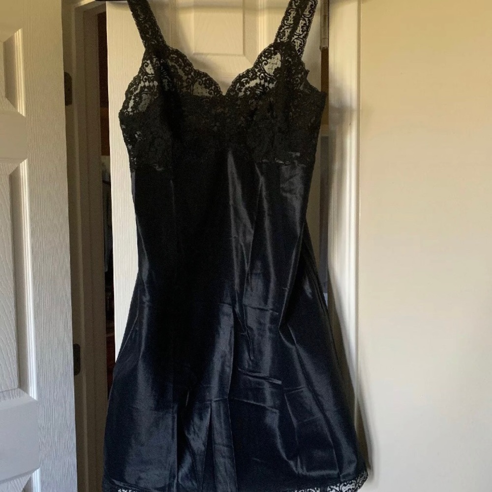 Bali Vintage Taffeta and Lace Black Nightgown Baby